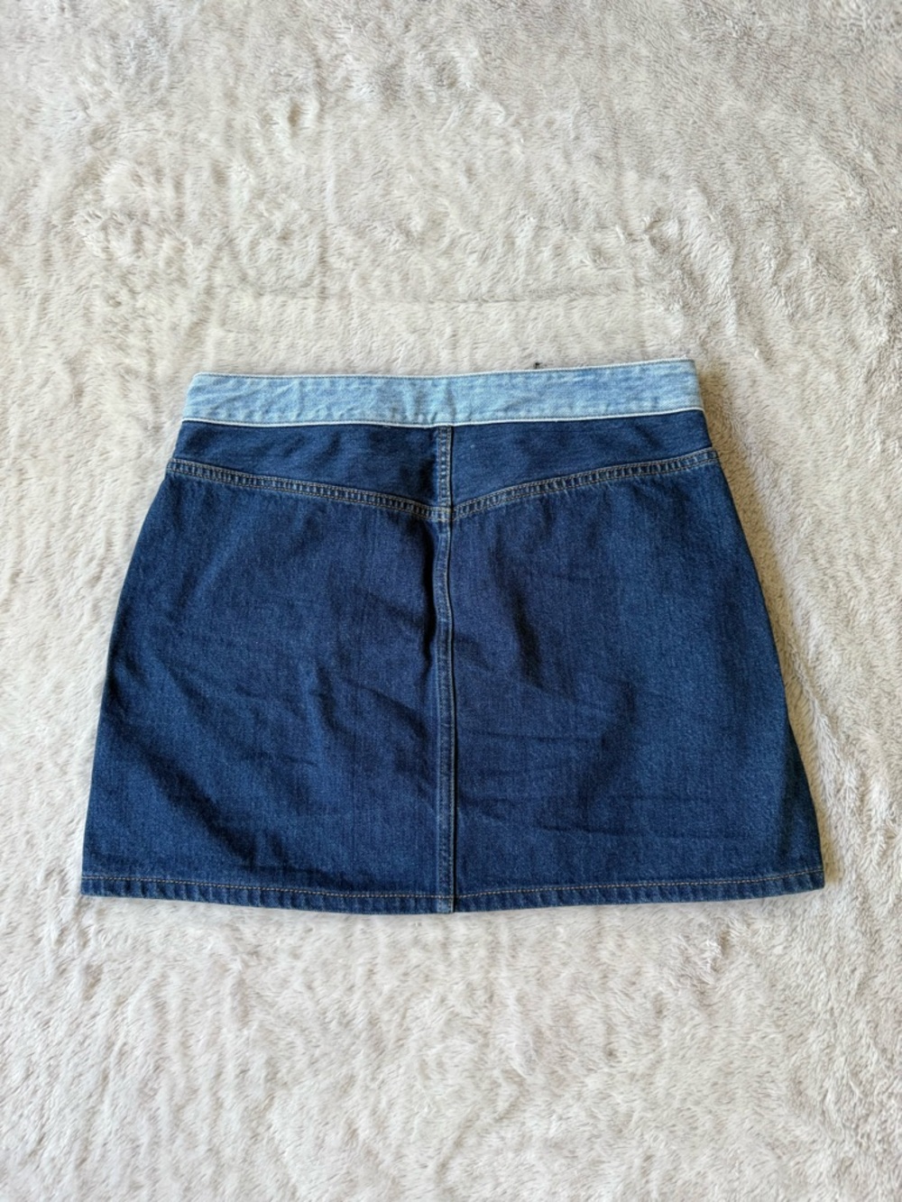 1. State Two-Tone Blue Denim Mini Skirt with Front Zips - Picture 3 of 3